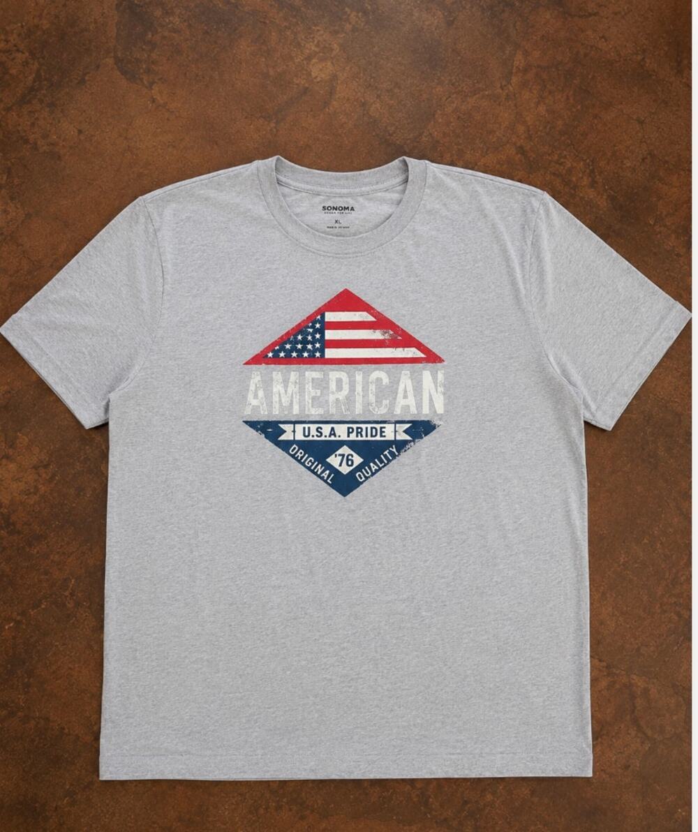 Sonoma Mens 2XL Gray American USA Pride Graphic T-Shirt Patriotic NWOT